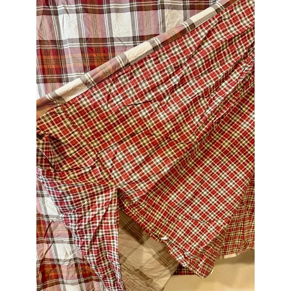 Eddie Bauer Home King Duvet Cover Reversible Red Tan Plaid Check Cotton Lodge